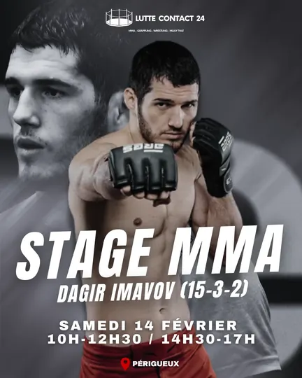 Affiche du stage MMA avec Dagir Imavov, à Périgueux, pour Lutte Contact 24
