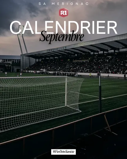 Visuel du calendrier de septembre du SA Mérignac, stade au crépuscule