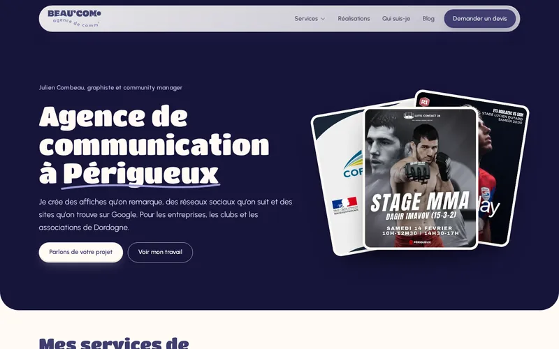 Page d'accueil du site Beau'Com sur ordinateur